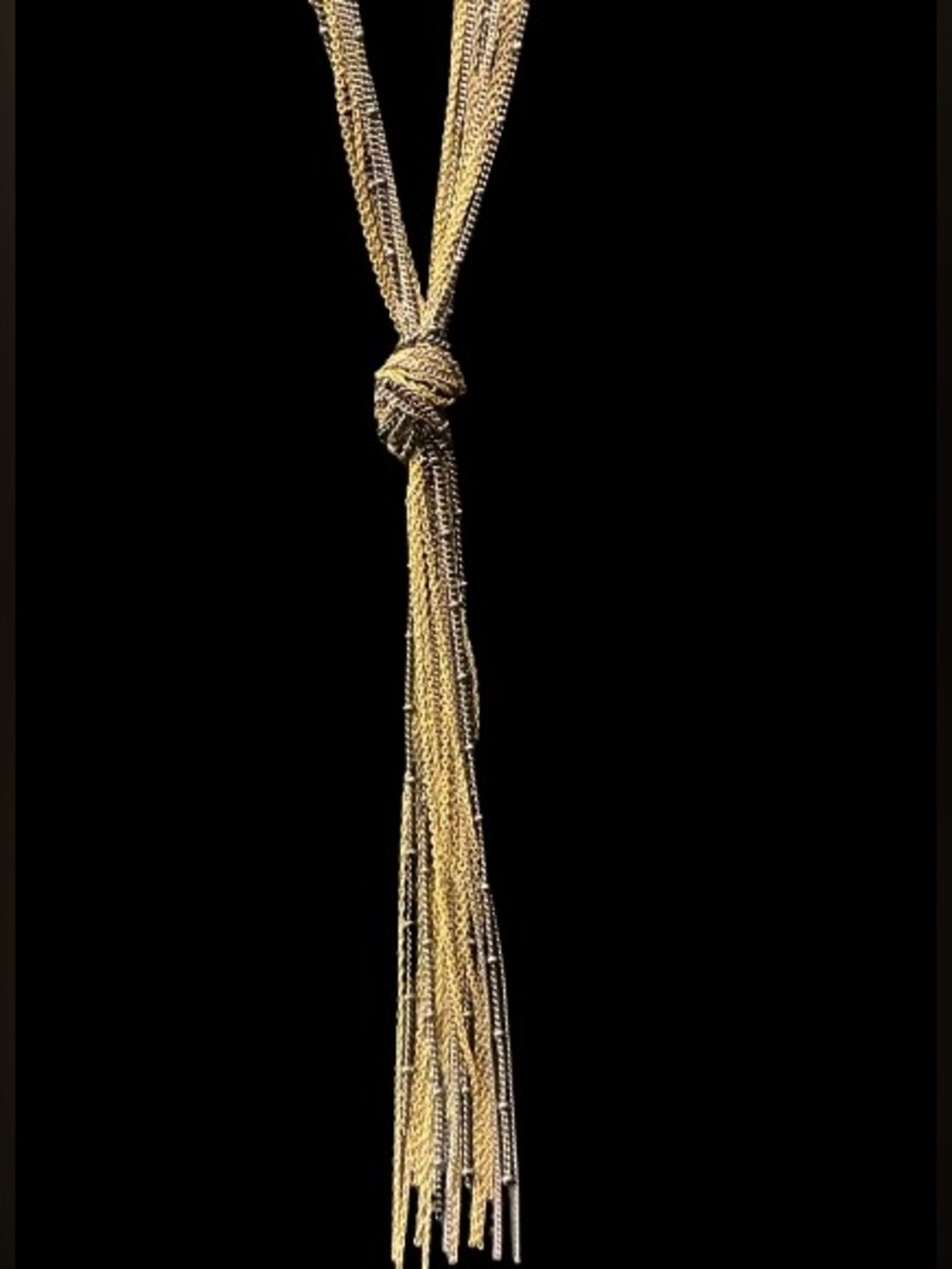 BCBGeneration Multi Tone
Knotted Metal Chain
Multi-Strand Tassel Necklace
18”